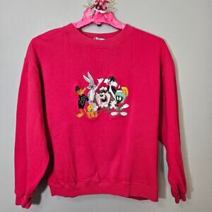 Vintage 1998 Looney Tunes Embroidered Red Sweatshirt Men's M Nostalgia Retro